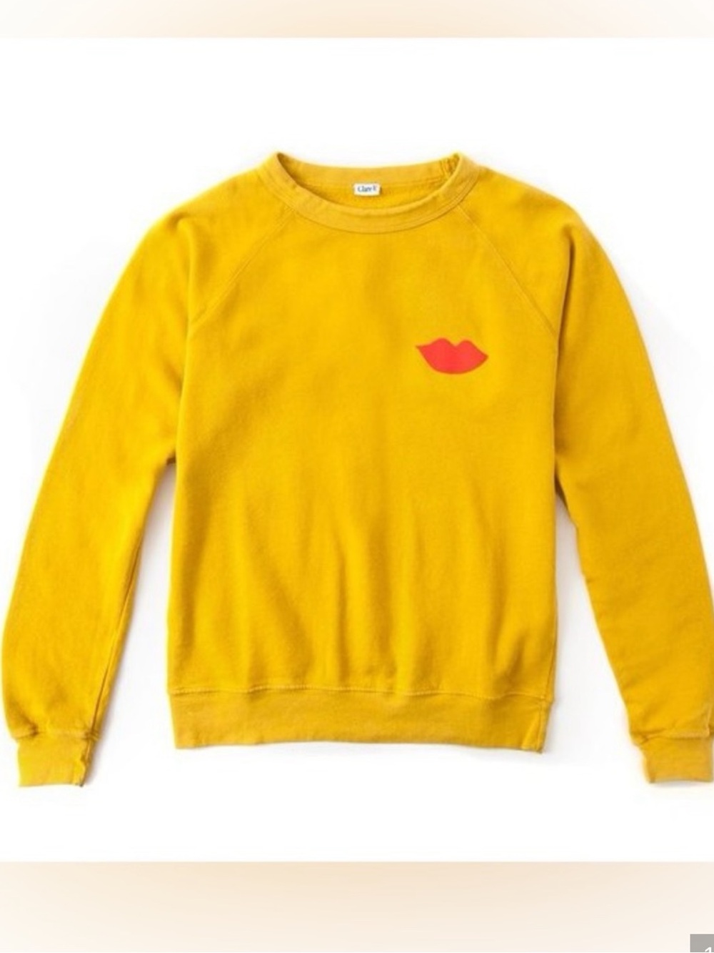Clare V. Mustard Marigold Yellow Crewneck Kiss Lips Sweatshirt Small